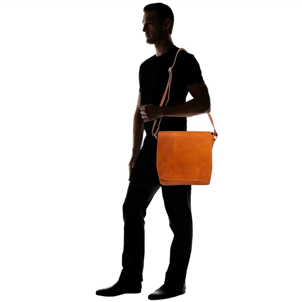 Lartigiano Del Cuoio Postina uomo in pelle di vitello color cuoio 100% fatto a mano Offerta