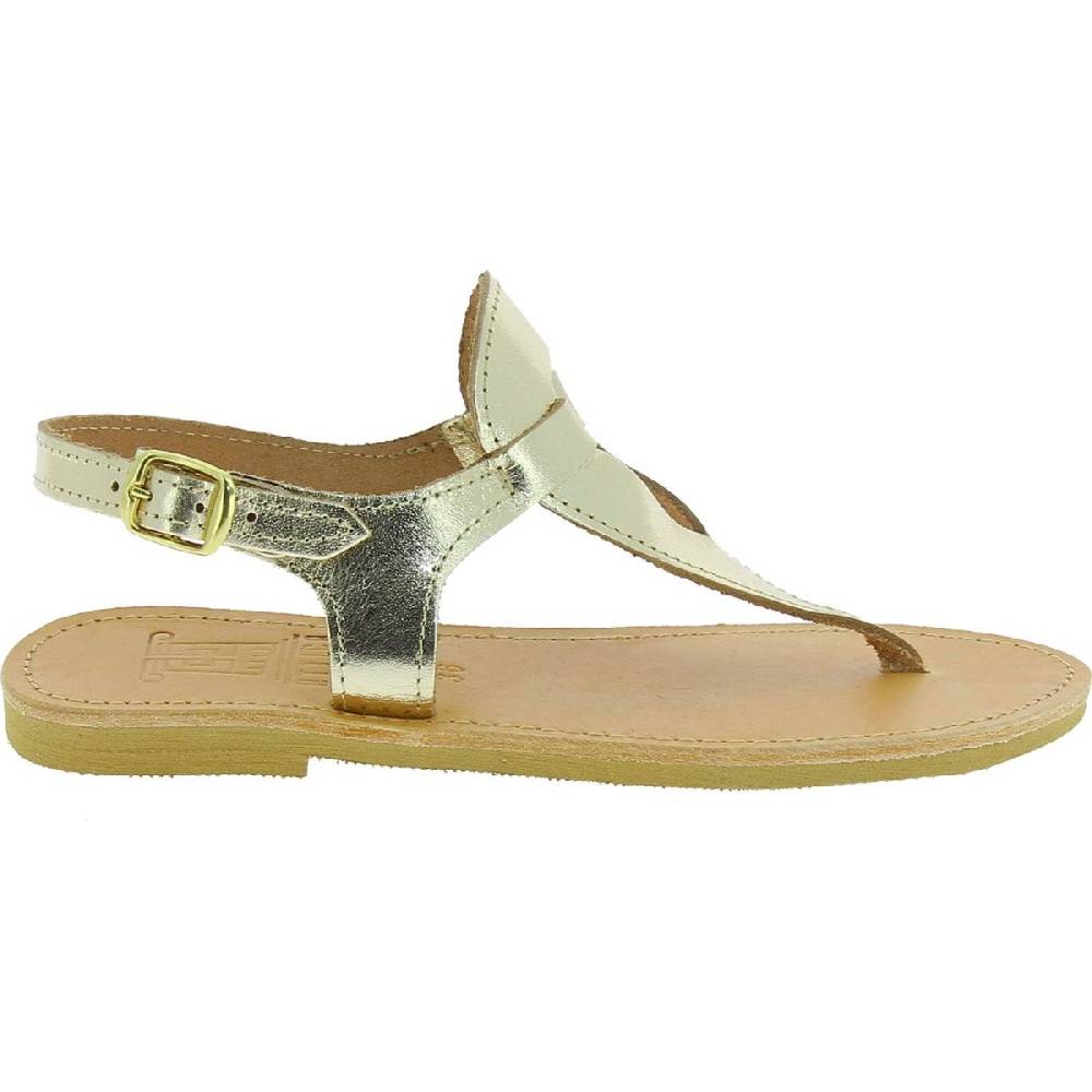 Lartigiano Del Cuoio Sandali infradito a goccia da donna fatti a mano in pelle di vitello laminata oro Presa
