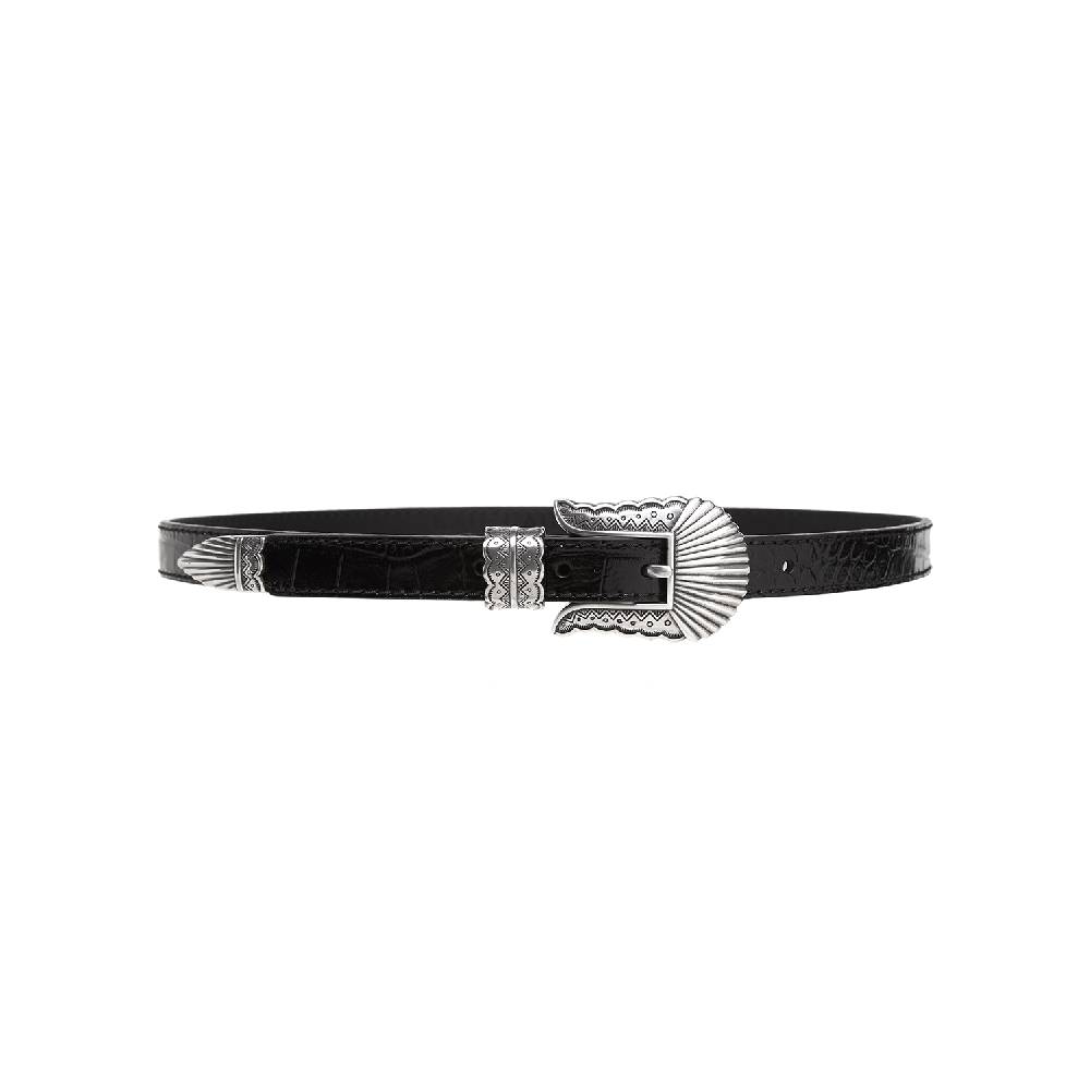 Kate Cate THIN KIM BELT BLACK CROC EFFECT CALFSKIN Prezzo Ridotto