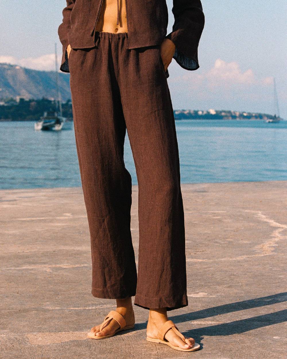 Manebí Linen Gauze Girona Trousers - Cocoa Consegna Veloce