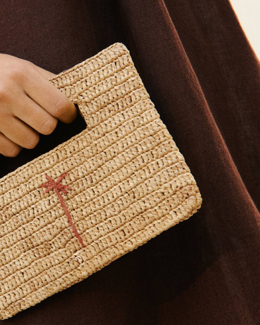 Manebí Raffia Handbag Mini - Tan With Brown Palm Vendite Flash