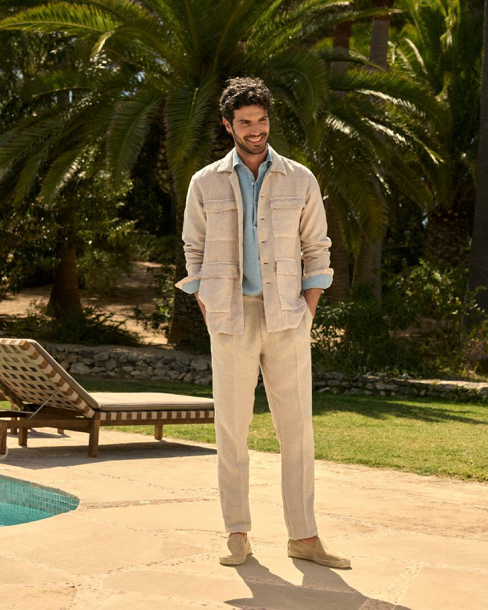 Manebí Irish Linen Savana Trousers - Kaki Beige In Vendita