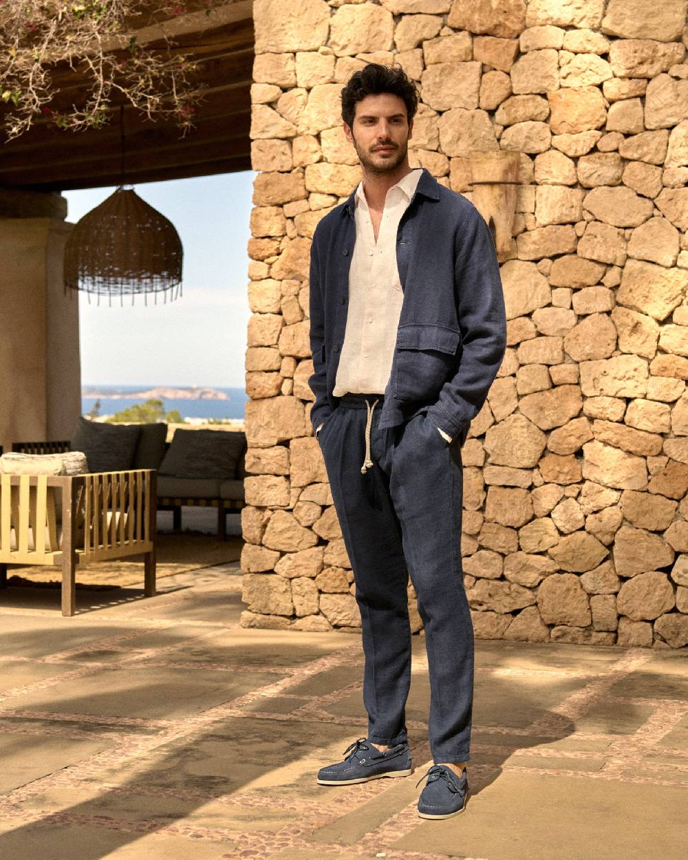 Manebí Woven Linen Santa Barbara Trousers - Night Blue Nuova