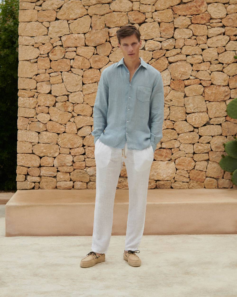Manebí Washed Linen Venice Trousers - Embroidered Logo White Qualità