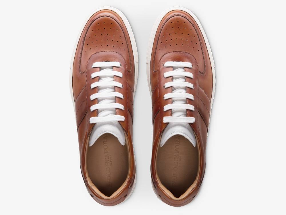 Paolo Sartori Art.Tenny2 Sneakers In Pelle Anticata Cognac Italy