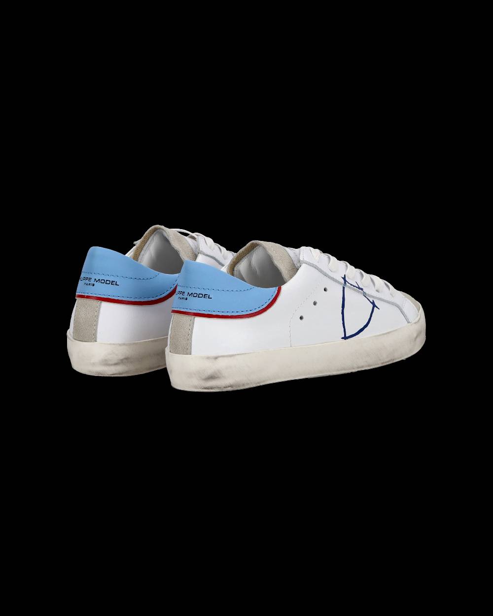 Philippe Model Sneakers basse Paris da Bambino in pelle, Bianco Azzurro Acquista Ora