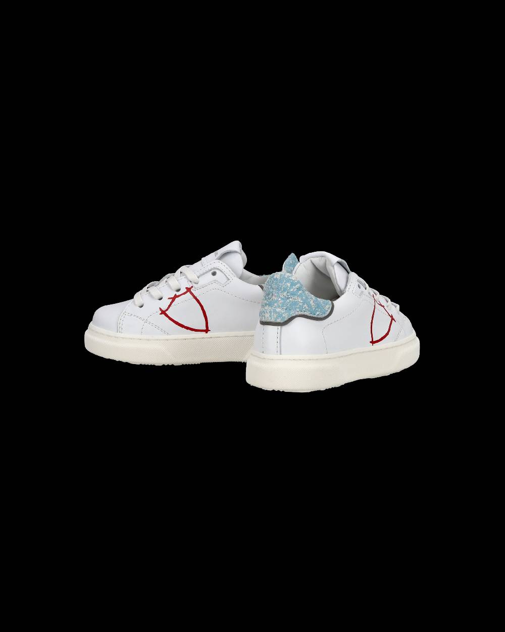 Philippe Model Sneakers basse Temple da Bambino in pelle, Bianco e Blu Promozione Limitata