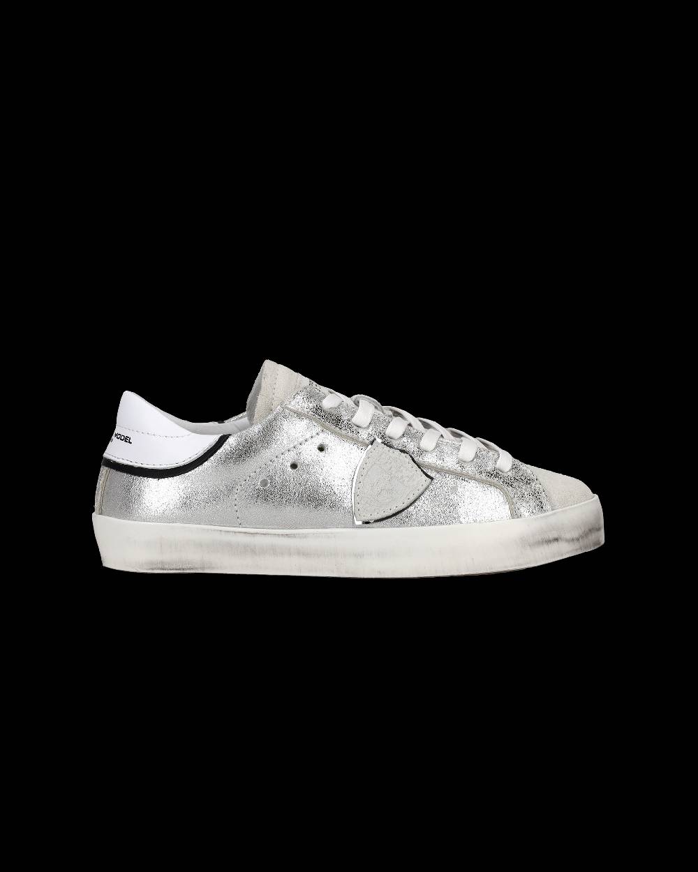 Philippe Model Sneakers Paris da Bambini Argento e Nere in Pelle Metal Nuova