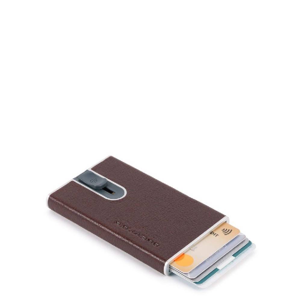 PIQUADRO  Portacarte Piquadro in Pelle Marrone Scuro e Metallo con Protezione RFID Convenienza