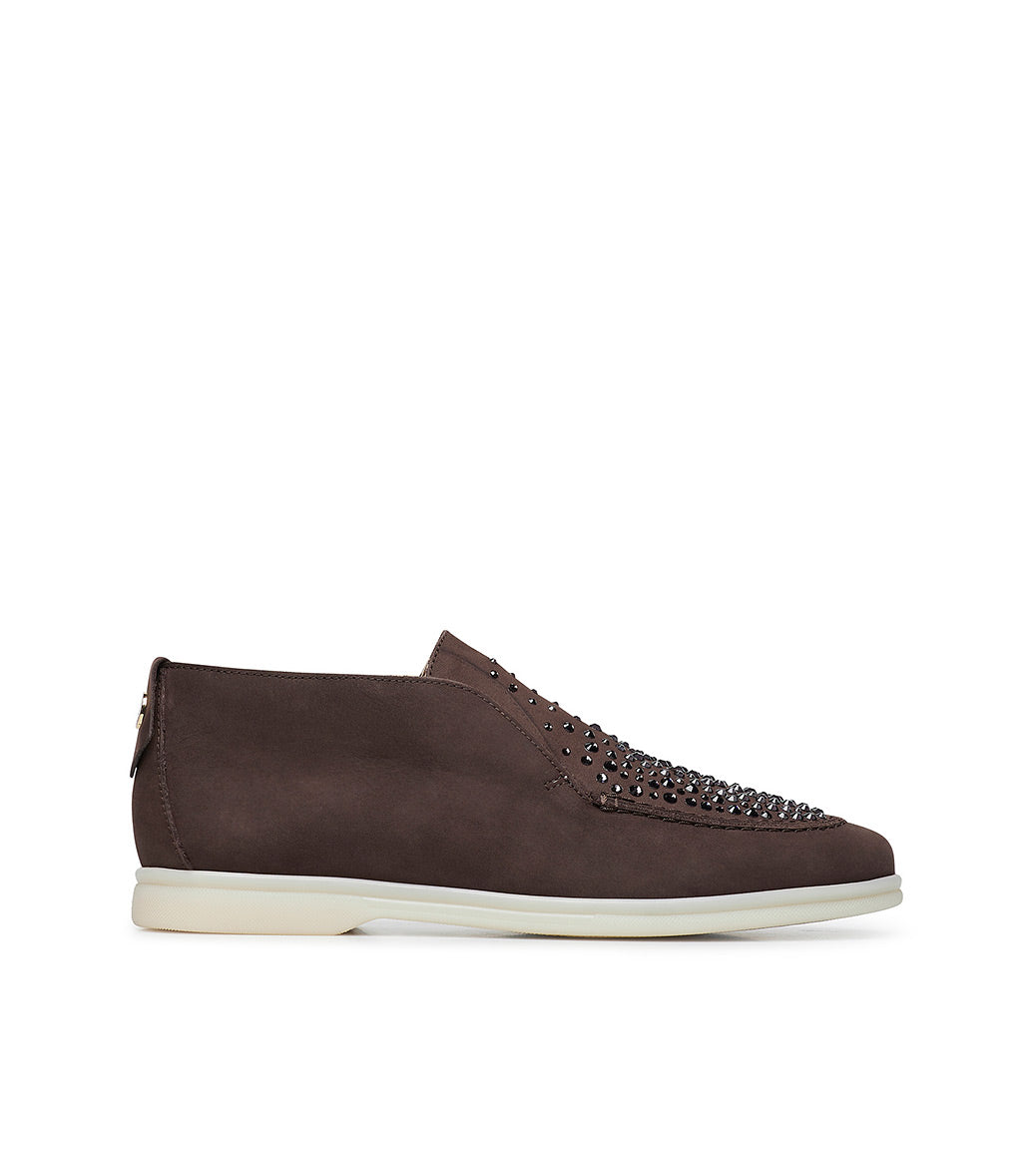 Loriblu Mocassini in pelle marrone scuro con cristalli