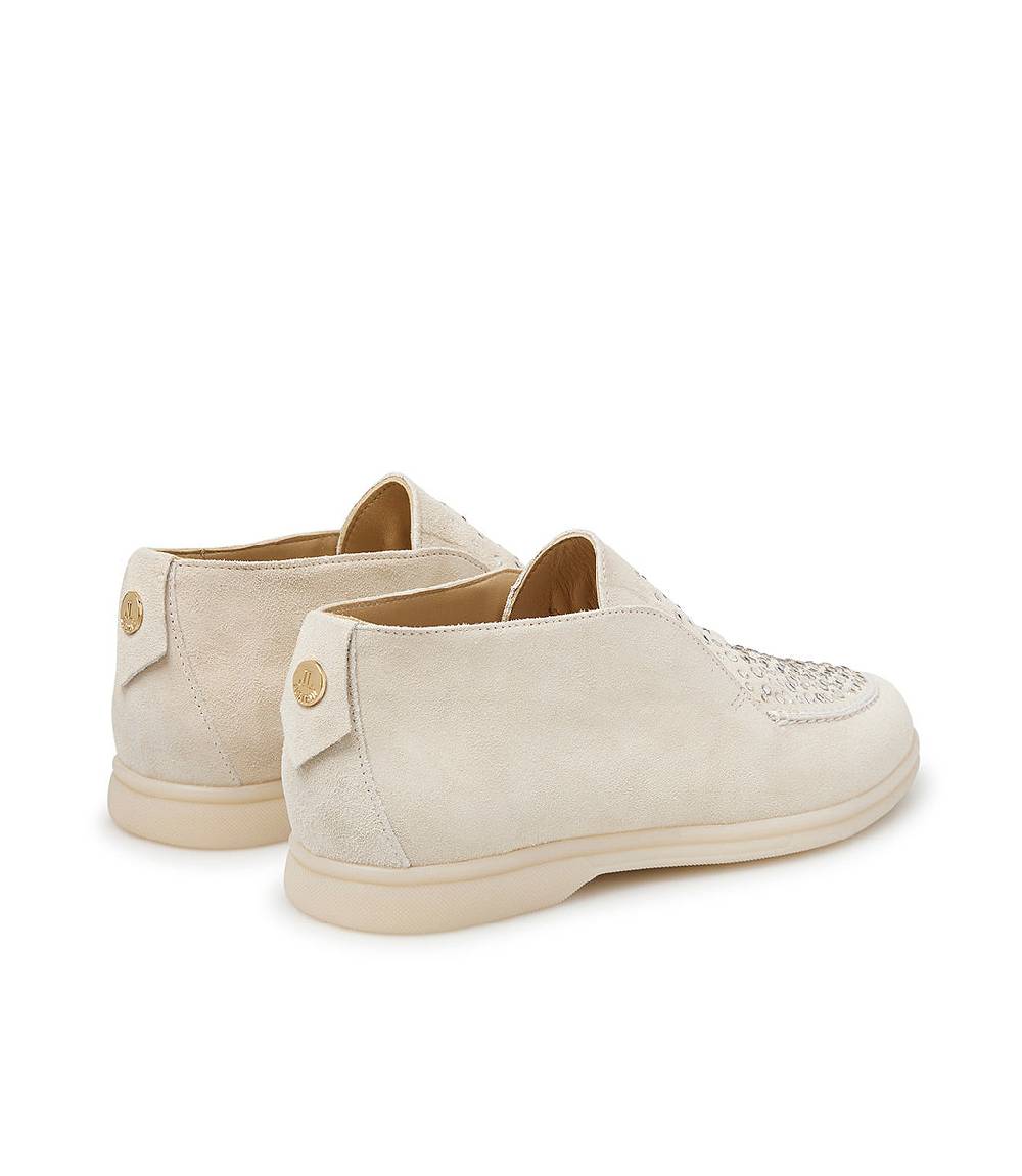 Loriblu Mocassini in pelle scamosciata avorio con cristalli Outlet