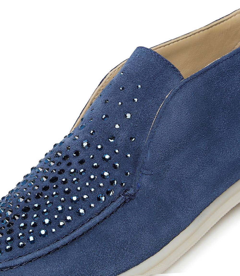 Loriblu Mocassini in pelle scamosciata blu avio con cristalli In Vendita