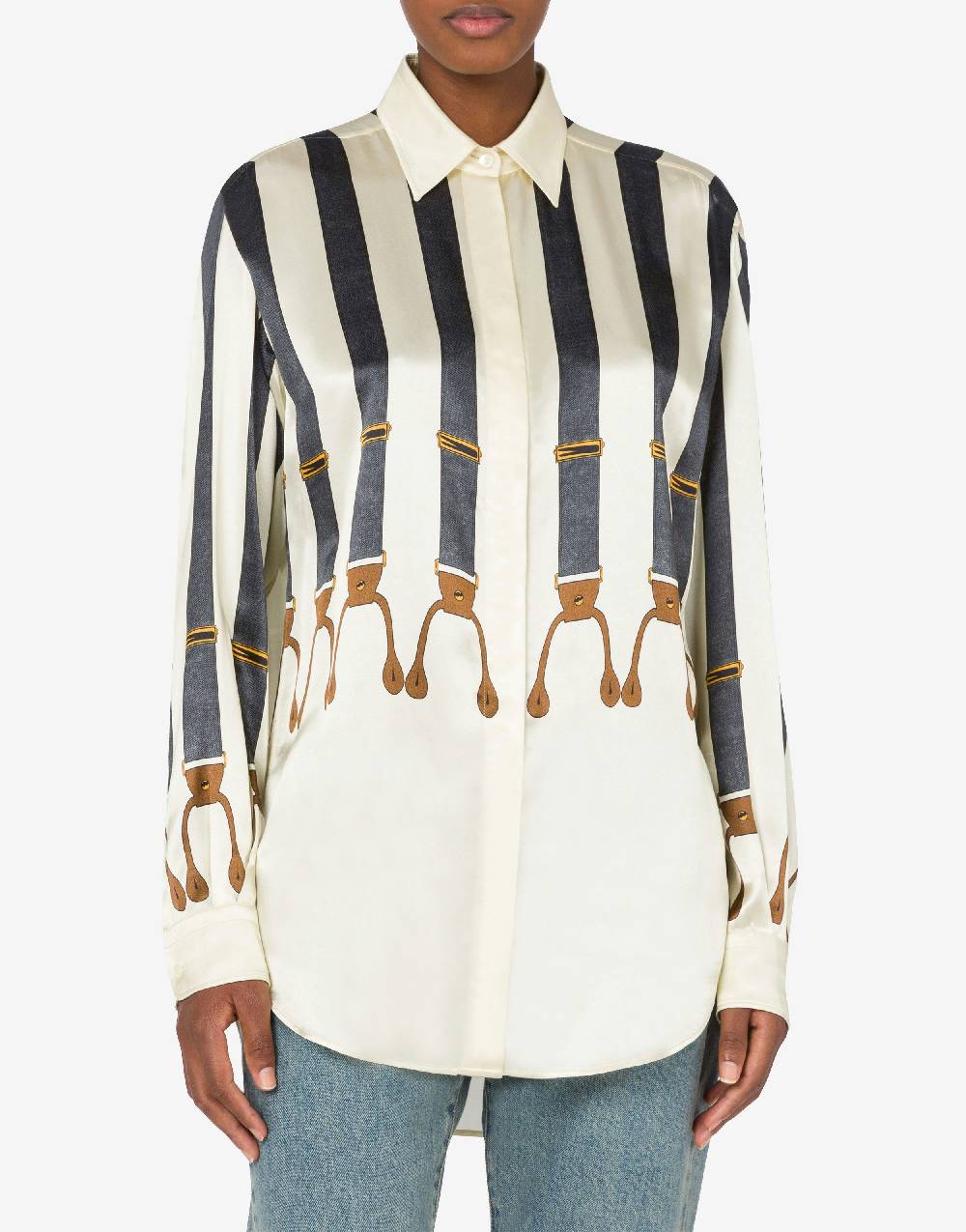 Love Moschino Camicia in raso Suspenders Print Offerta