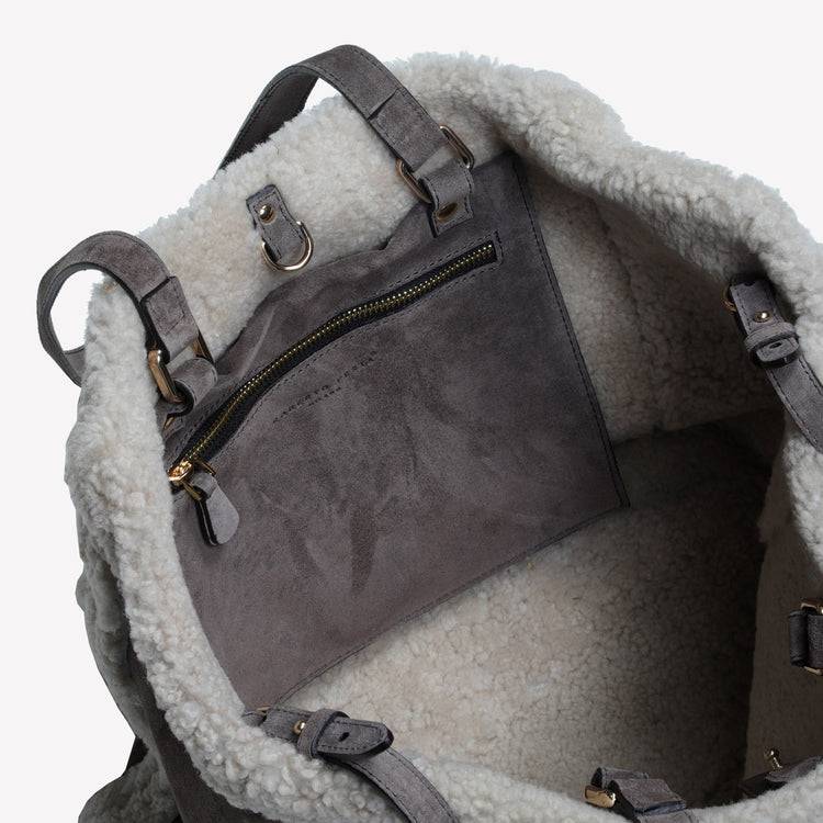 Roberto Festa BORSA SHOPPING IN CAMOSCIO LIGHT FANGO CON RIPORTI IN MONTONE TAUPE RAISSA Spedizione Gratuita