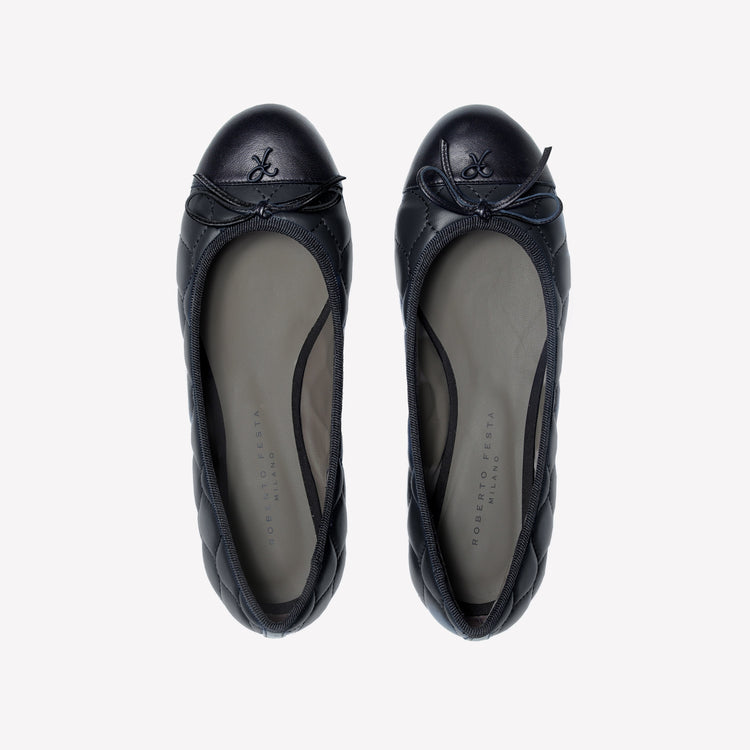 Roberto Festa BALLERINA IN NAPPA NERA CON RICAMO TRAPUNTATO E PUNTINA FLY Vendita