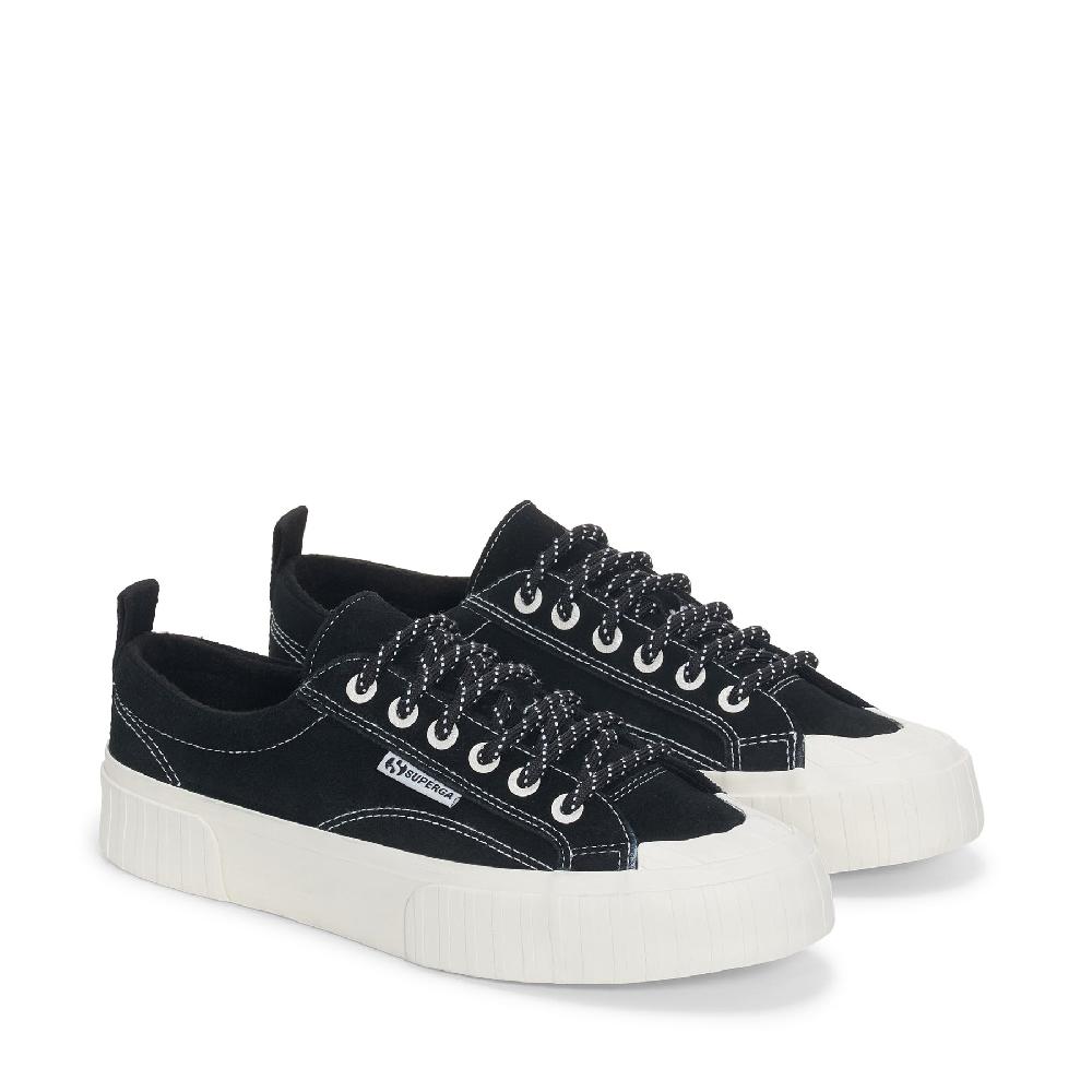 Superga 2630 STRIPE SUEDE CONTRAST STITCHINGBLACK-WHITE AVORIO-FAVORIO Soddisfazione Garantita