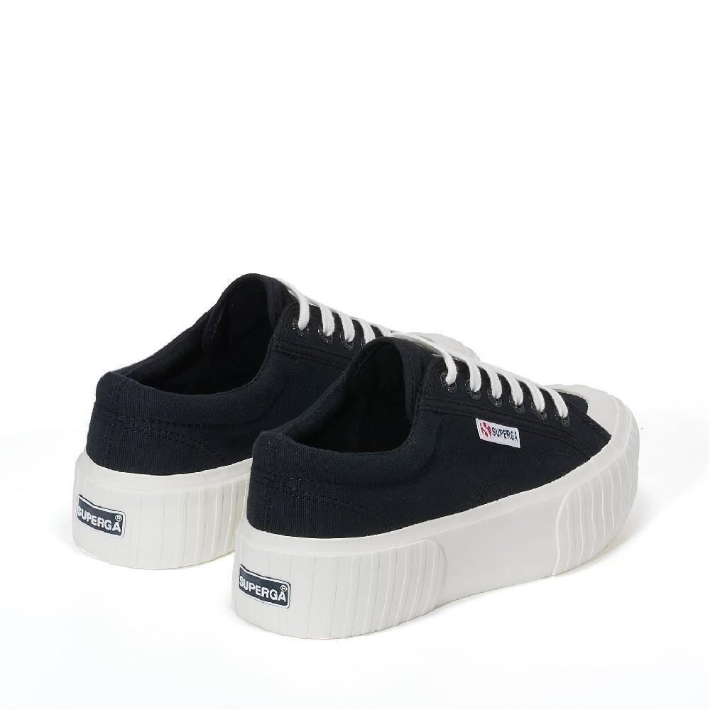 Superga 2631 STRIPE PLATFORMBLACK-WHITE AVORIO Sconto