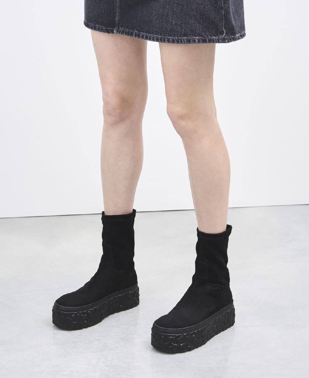 Agl Stivaletto in velour con platform Nero Magma Stretch Saldi