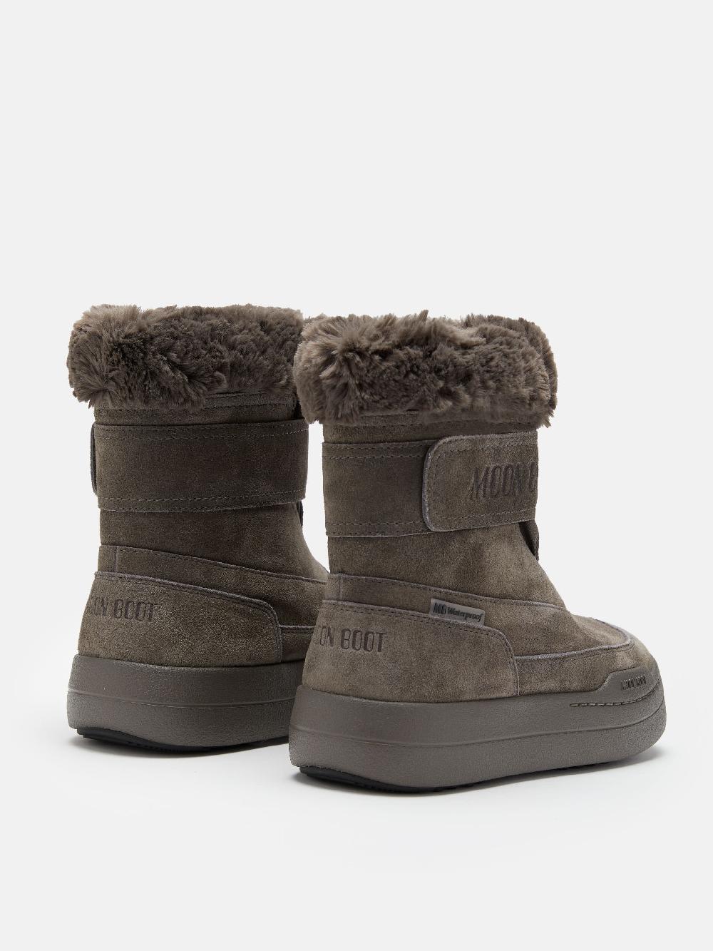 Moon Boot JUNIOR PARK GRIGIO IN PELLE SCAMOSCIATA CON CHIUSURA A STRAPPO In Saldo